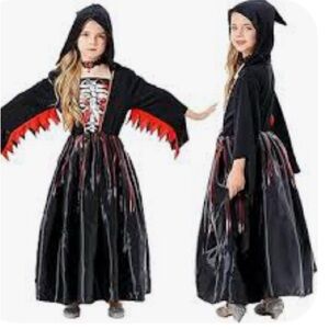 NWT Child’s red and black witch costume with broom. Size small.